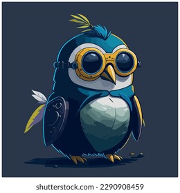 vector image illustration of penguin with glasses and hat