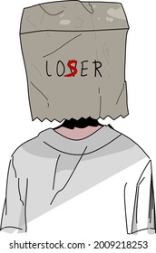 vector image illustration, image of a person with a cardboard on his head