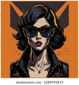 vector image illustration of pop art type woman with glasses