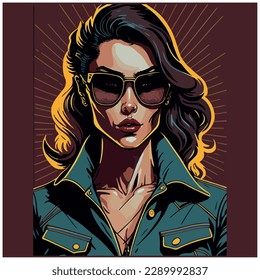 vector image illustration of pop art type woman with glasses