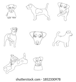Imagen vectorial. La ilustración muestra que los perros de diferentes razas son dibujados a mano. Ideal para colorear páginas, tiendas de mascotas o amantes de las mascotas.