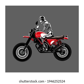 vector image illustration of a skull riding a classic motorbike