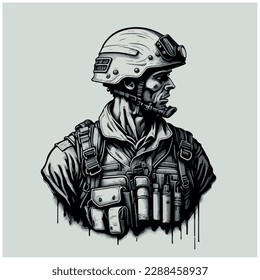 vector image of illustration of soldier in gray colors