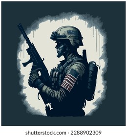 vector image of illustration of soldier in gray colors