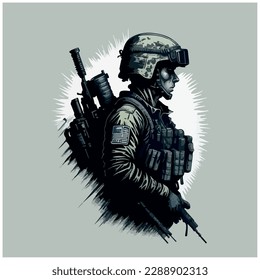 vector image of illustration of soldier in gray colors