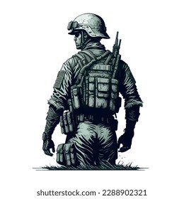 vector image of illustration of soldier in gray colors