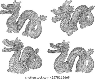 vector image illustration of traditional Chinese ethnic classical dragon mythology animal ornament statue