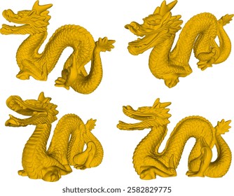 vector image illustration of traditional Chinese ethnic classical dragon mythology animal ornament statue