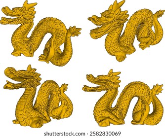 vector image illustration of traditional Chinese ethnic classical dragon mythology animal ornament statue