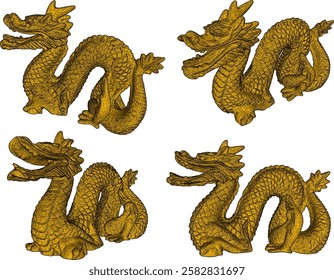 vector image illustration of traditional Chinese ethnic classical dragon mythology animal ornament statue