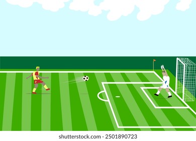 Vector image Illustration of two people playing football on the field