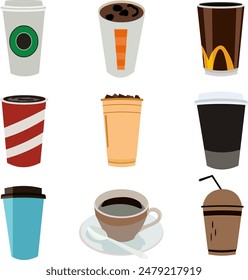 vector image. illustrations of several types of containers and also coffee flavors