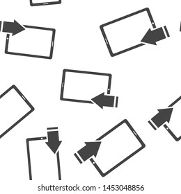 Vector image incoming call. Icon phone with arrow seamless pattern on a white background.