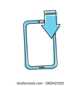 Vector image incoming call. Icon phone with arrow cartoon style on white isolated background.