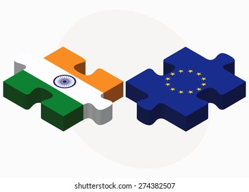 Vector Image - India and European Union Flags in puzzle isolated on white background
