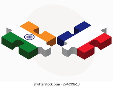 Vector Image - India and France Flags in puzzle isolated on white background