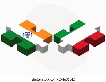 Vector Image - India and Italy Flags in puzzle isolated on white background