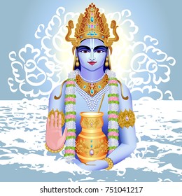 Vector image of the Indian Deity - Dhanvantari, the patron of traditional medicine - Ayurveda, healer in Hinduism.