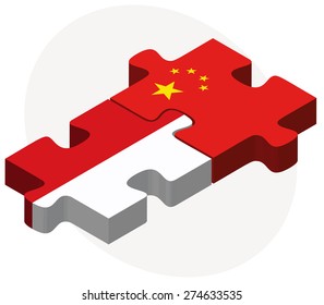 Vector Image - Indonesia and China Flags in puzzle isolated on white background