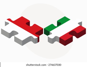 Vector Image - Indonesia and Italy Flags in puzzle isolated on white background