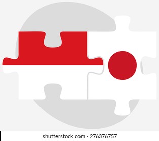 Vector Image - Indonesia and Japan Flags in puzzle isolated on white background