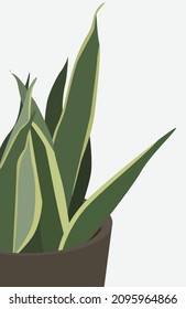 Vector image of an indoor plant in a gray pot. Green plant with long leaves. A contemporary depiction of flora. Design for cards, posters, templates, backgrounds, textiles.