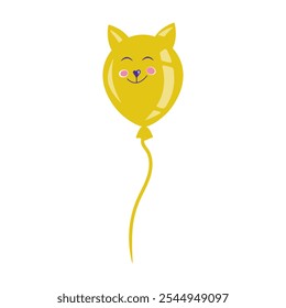 Vector image of an inflatable balloon in the shape of a cat. The balloon is a bright, childish cat's head. Smiling yellow cat. Isolated on a white background.