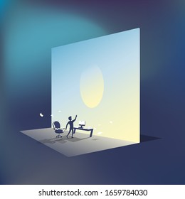 Vector image for infographics a man office worker looks to a bright future.