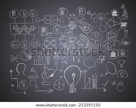 Vector image of Information technology drawings on black board