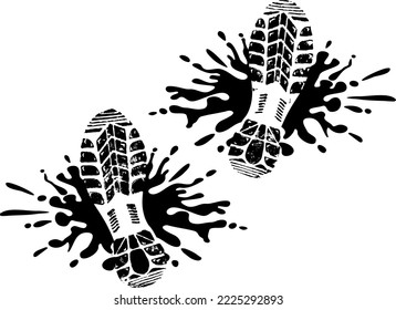 Vector image ink black blob and footprints, liquid flows, stains. Sport image, football
