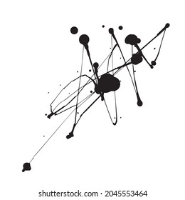 vector image of ink blots and splashes or smudges and bold expressive paint splashes isolated on white background. abstract painting. useful as elements of web or graphic design, postcards, prints.