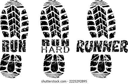 Huellas deportivas de tinta de imagen vectorial, correr, correr frase