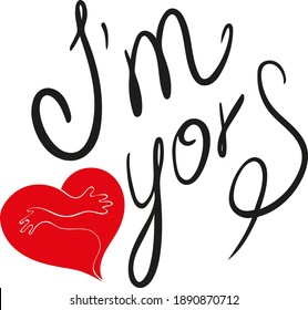 
Vector image- Inscription, love confession and two halves of the heart hugging each other. Valentine's Day, wedding, engagement. Design element.