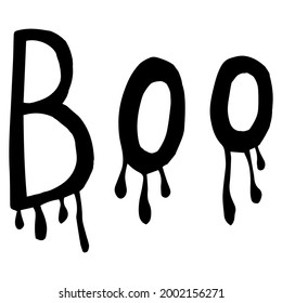 Vector image of the inscription-Boo with streaks, for Halloween. Black outline. Hand-drawn. Design of posters, postcards, invitations for holidays, decor.
