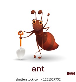 Vector image of an insect. Cartoon character cute red ant.