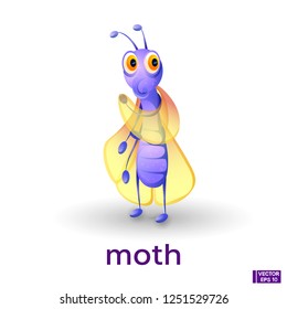 Vector image of an insect. Cute yellow blue cartoon character moth.