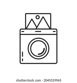 Vector image of an instant camera with lines on a white background. Can be used as an icon.