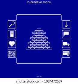Vector image of an interactive menu for the purchase of stone and brick products in the multifunctional menu with the ability to search, deliver and pay for goods