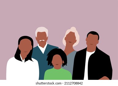 vector image of intergenerational family in minimalist style.