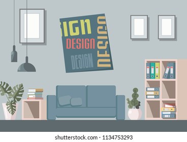 Vector image of the interior of the room on a blue background. Decorative pictures for decoration, for games and much more.