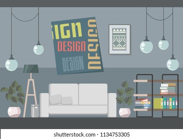Vector image of the interior of the room on a blue background. Decorative pictures for decoration, for games and much more.