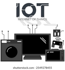 Vector image of Internet of Things with electronic devices connected to the internet