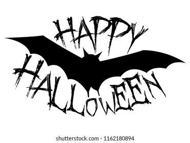 Vector image of an invitation or greeting flyer with a picture of a bat on a light background. Illustration with an inscription Happy Halloween