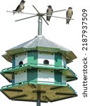 Vector Image or an Isolated Bird House with Purple Martins Perched