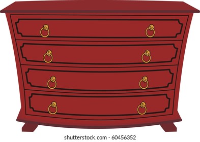 Vector image of an isolated chest of drawers with cartoon style on white background.