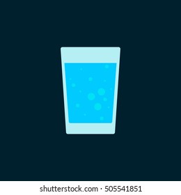 Vector image of an isolated glass of water on dark background in flat style. Icon in modern design. Drink from natural source. Ingredient for cooking, boiling. For making ice. Filtered component. EPS.