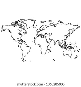 Vector image of an isolated map of the planet Earth. Map of the continents of the planet Earth is black. Icon with the map of the continents of the planet Earth