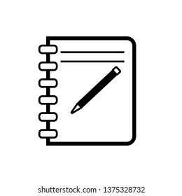Vector image of an isolated notepad icon. Design a flat black black notebook icon