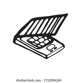 Vector image isolated on a white background. In doodle style. A laptop for study and work, watching films and master classes. Quarantine COVID. For coloring books, design of scientific journals.