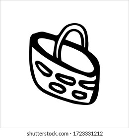 Vector image isolated on a white background. In doodle style. Image of a basket for a garden and a crop. For coloring, stickers, decoration of garden products.